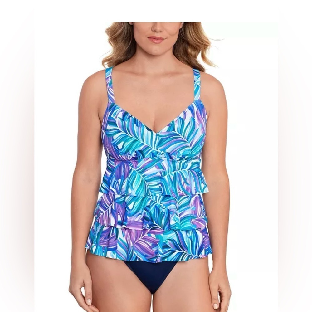 NWT Swim Solutions Women's Tummy-Control Faux-Tankini One-Piece Swimsuit size 10